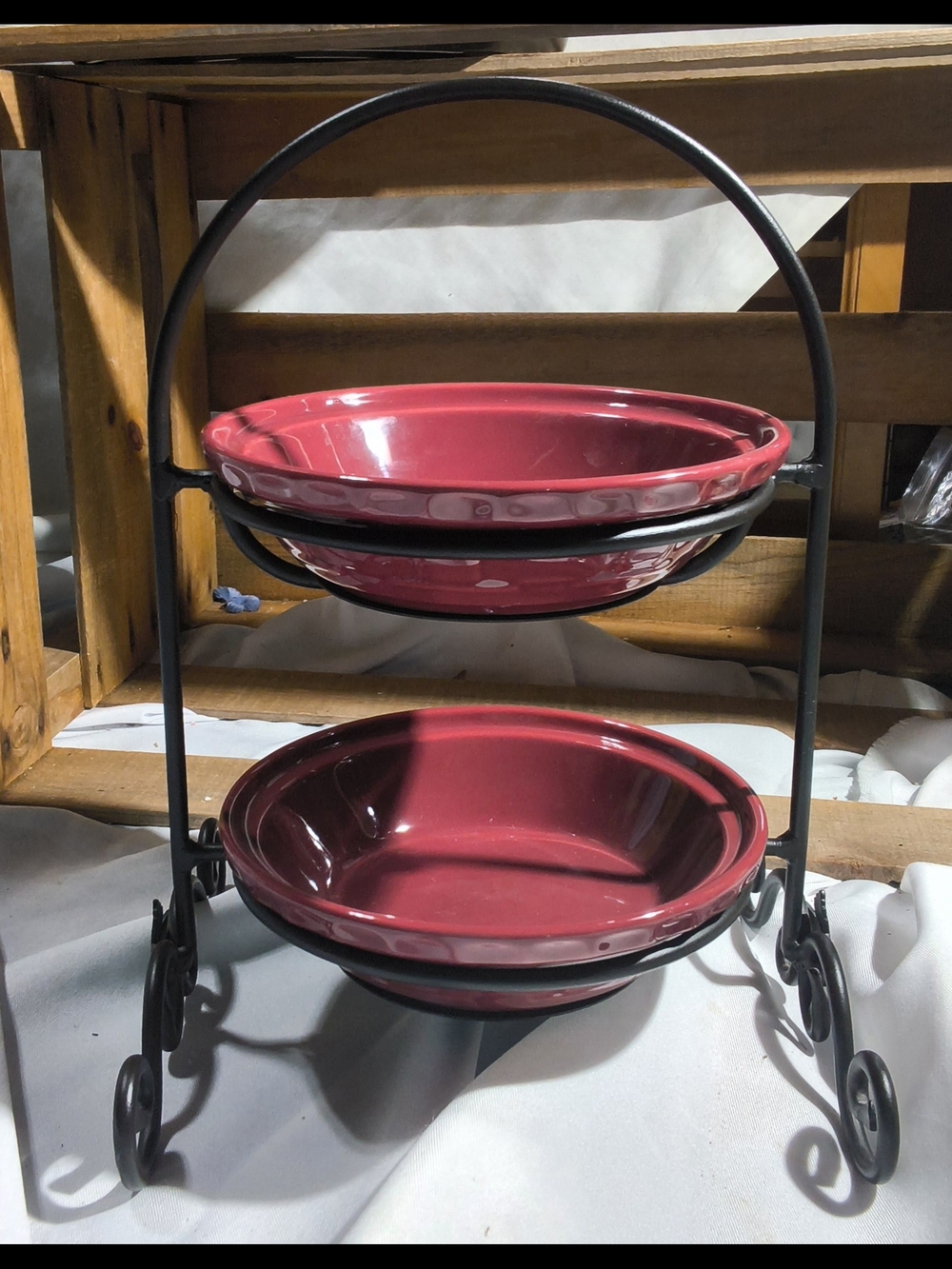 Longaberger Red Two-Tier Ceramic Serving Stand